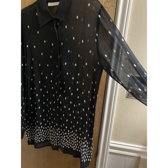 Valerie Stevens 100% Silk Mesh Women's Size 8 Polka Dot Button Down Blouse Shirt - Picture 9 of 16